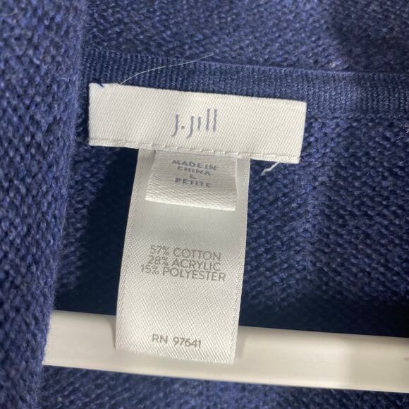 J. Jill Poncho Style Sweater Cowl Neck Aztec Southwestern Blue Large Petite - Picture 8 of 9